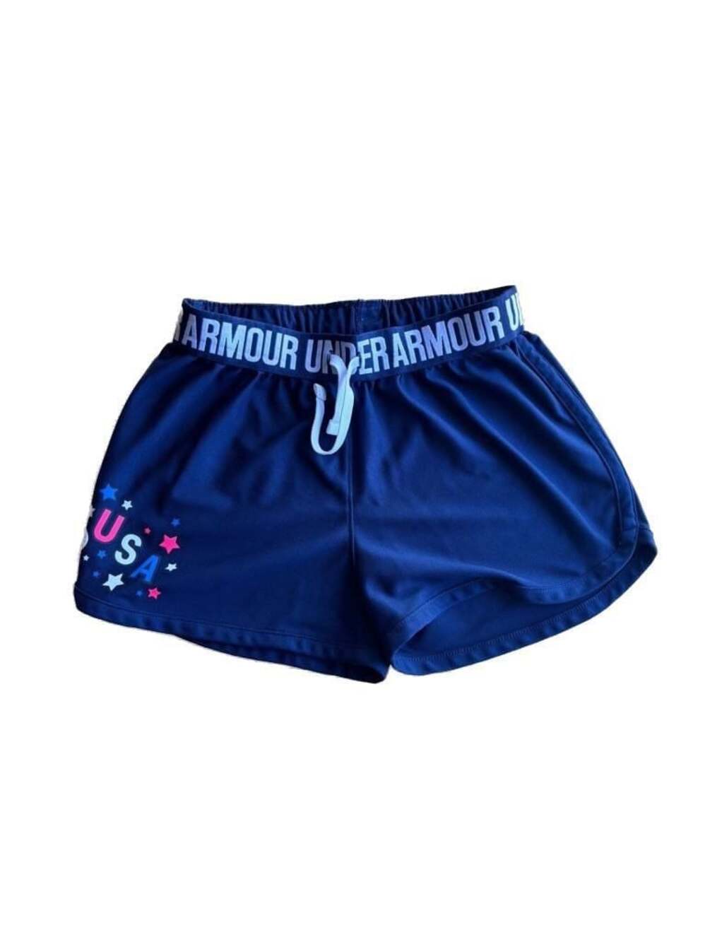 Under Armour Girls HeatGear Navy USA Star Graphics Athletic Shorts Size YMD
